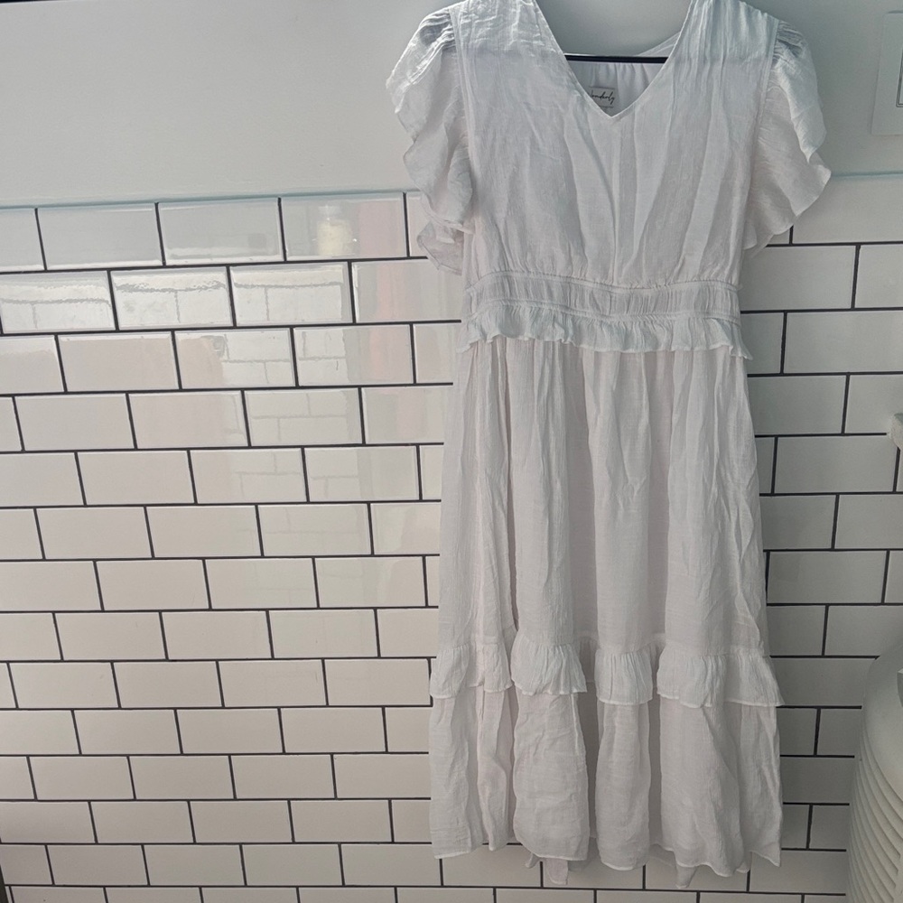 Wonderly White Ruffle Midi Dress